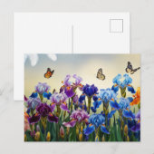 Zomertuin met Iris bloemen en vlinders Briefkaart (Voorkant / Achterkant)