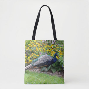 Zomertuin met pauw canvas tas