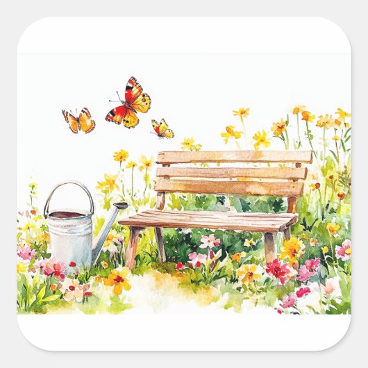Zomertuin met vlinders vierkante sticker (Voorkant)