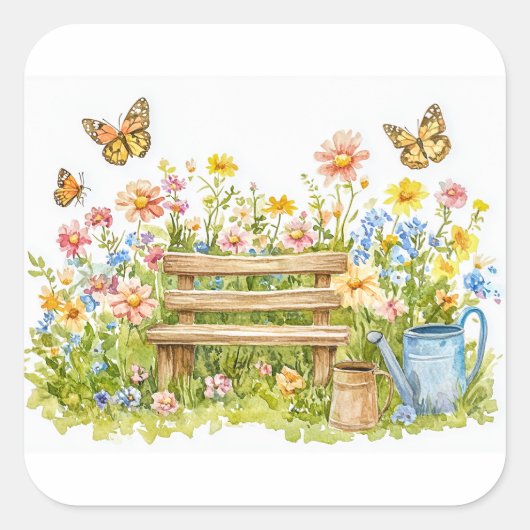 Zomertuin met vlinders vierkante sticker (Voorkant)