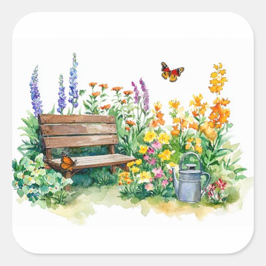 Zomertuin met vlinders vierkante sticker (Voorkant)
