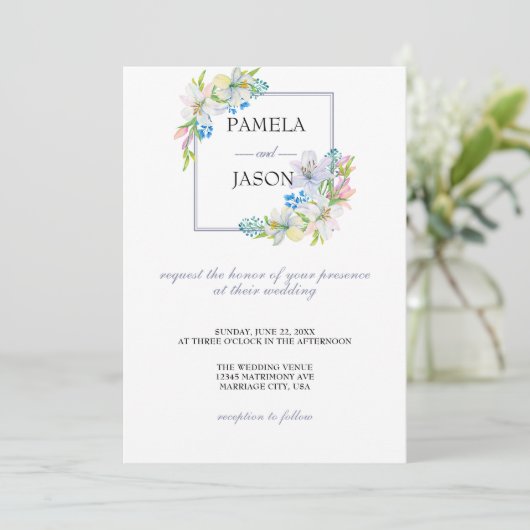 Zomertuin Waterverf Bloemenbruiloft Kaart (Staand voorkant)