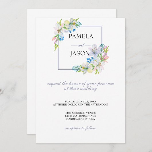 Zomertuin Waterverf Bloemenbruiloft Kaart (Voorkant / Achterkant)