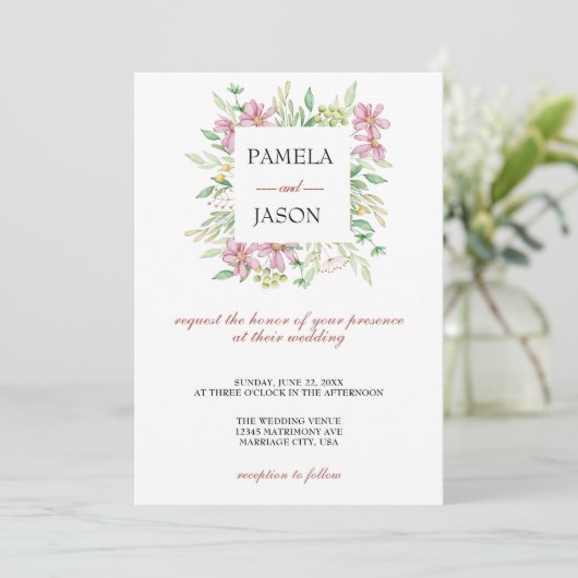 Zomertuin Waterverf Bloemenbruiloft Kaart (Staand voorkant)