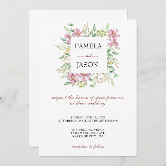 Zomertuin Waterverf Bloemenbruiloft Kaart (Voorkant / Achterkant)