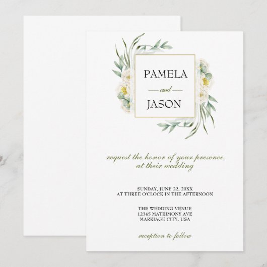 Zomertuin Waterverf Bloemenbruiloft Kaart (Voorkant / Achterkant)