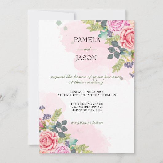 Zomertuin Waterverf Bloemenbruiloft Kaart (Voorkant)