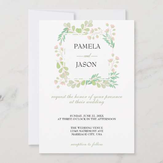 Zomertuin Waterverf Bloemenbruiloft Kaart (Voorkant)