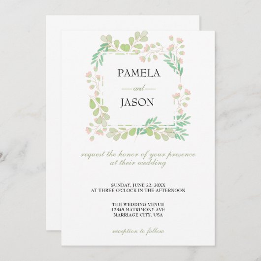 Zomertuin Waterverf Bloemenbruiloft Kaart (Voorkant / Achterkant)