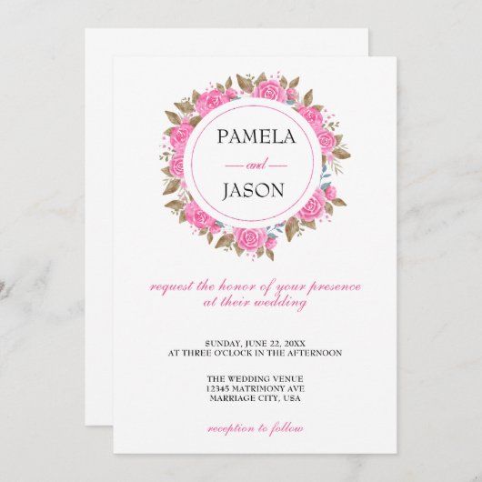 Zomertuin Waterverf Bloemenbruiloft Kaart (Voorkant / Achterkant)