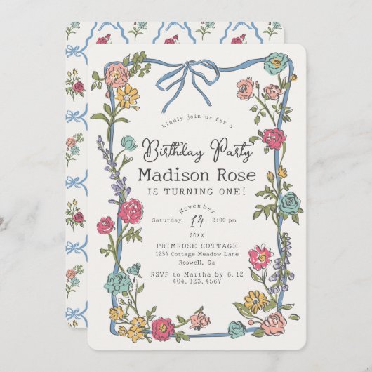 Zomertuinfeest Bright Floral Verjaardagsfeest (Voorkant / Achterkant)