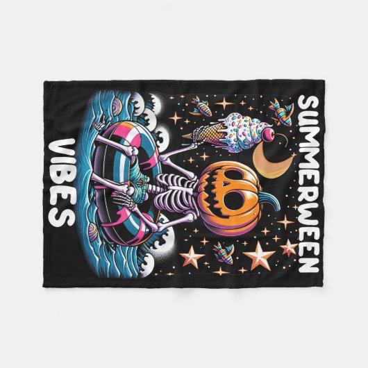 ZomerTussen Zomer Halloween Funny Skeleton Ice Cre Fleece Deken (Voorkant (Horizontaal))