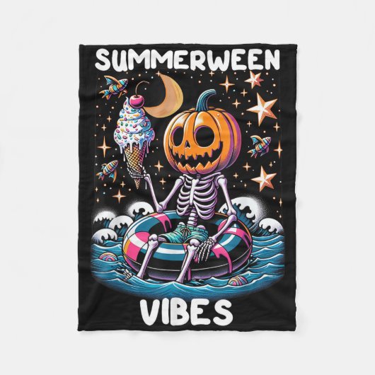 ZomerTussen Zomer Halloween Funny Skeleton Ice Cre Fleece Deken (Voorkant)