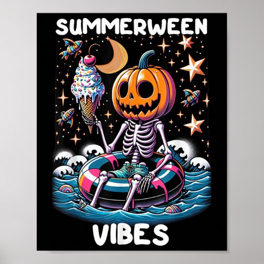 ZomerTussen Zomer Halloween Funny Skeleton Ice Cre Poster (Voorkant)