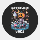 ZomerTussen Zomer Halloween Funny Skeleton Ice Cre Ronde Sticker (Voorkant)
