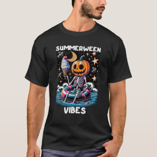 ZomerTussen Zomer Halloween Funny Skeleton Ice Cre T-shirt