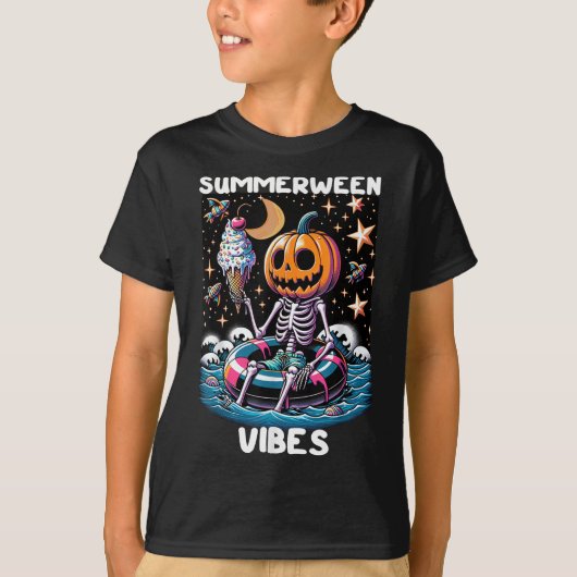 ZomerTussen Zomer Halloween Funny Skeleton Ice Cre T-shirt (Voorkant)