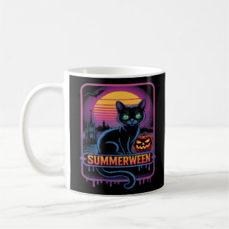 ZomerTussen Zwarte Kat Pompoen Retro Halloween Art Koffiemok