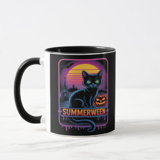 ZomerTussen Zwarte Kat Pompoen Retro Halloween Art Mok