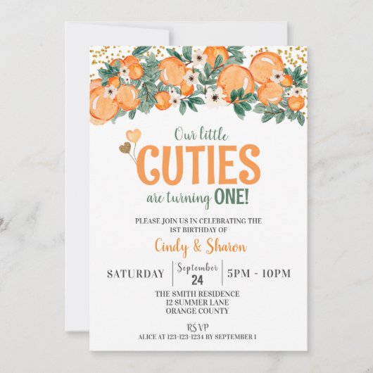 Zomertweelingen 1e Verjaardag, Sinaasappels Meisje Kaart (Voorkant)