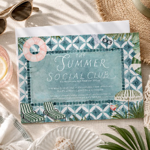 Zomeruitnodiging voor zwembadfeest van Social Club Kaart