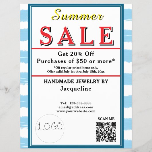 Zomeruitverkoop Blauw Wit Waterverf Rode Hart Flyer (Voorkant)