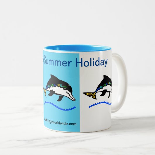 Zomervakantie aan zee - Dolfijn - Blauw Tweekleurige Koffiemok (Voorkant rechts)