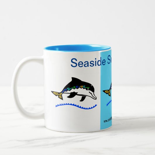 Zomervakantie aan zee - Dolfijn - Blauw Tweekleurige Koffiemok (Links)