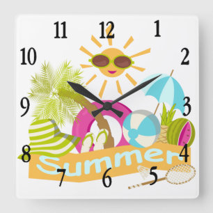 zomervakantie die zonlicht glimlacht in zonnebrill vierkante klok