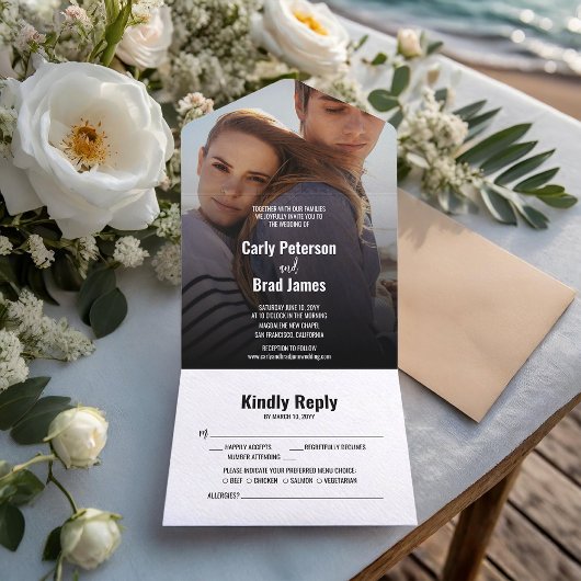 Zomervakantie foto bruiloft all in one uitnodiging