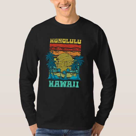 Zomervakantie Honolulu Aloha Palmbomen Zonsonderga T-shirt (Voorkant)