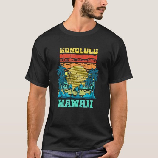 Zomervakantie Honolulu Aloha Palmbomen Zonsonderga T-shirt (Voorkant)
