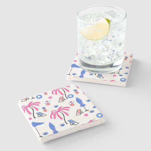 Zomervakantie: Palmbomen Ananas Patroon Stenen Onderzetter (Zijkant)