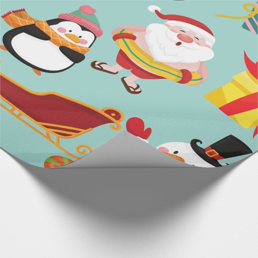 Zomervakantie Santa Sleigh Kerstmis Cadeaupapier (Hoek)