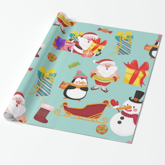 Zomervakantie Santa Sleigh Kerstmis Cadeaupapier (Uitgerold)