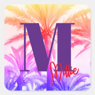 Zomervakantie tropische palmboom retro jaren 80 vierkante sticker
