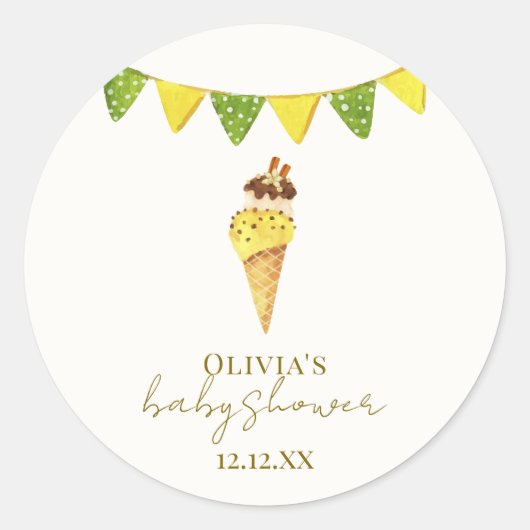 Zomervanille het Scoop Ice Cream Baby shower Ronde Sticker (Voorkant)