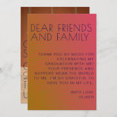 Zomervibe afstuderen parallel warme kleurlijnen bedankkaart (Voorkant / Achterkant)