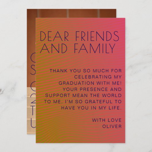 Zomervibe afstuderen parallel warme kleurlijnen bedankkaart (Voorkant / Achterkant)