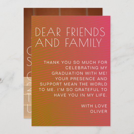 Zomervibe afstuderen parallel warme kleurlijnen bedankkaart (Voorkant / Achterkant)