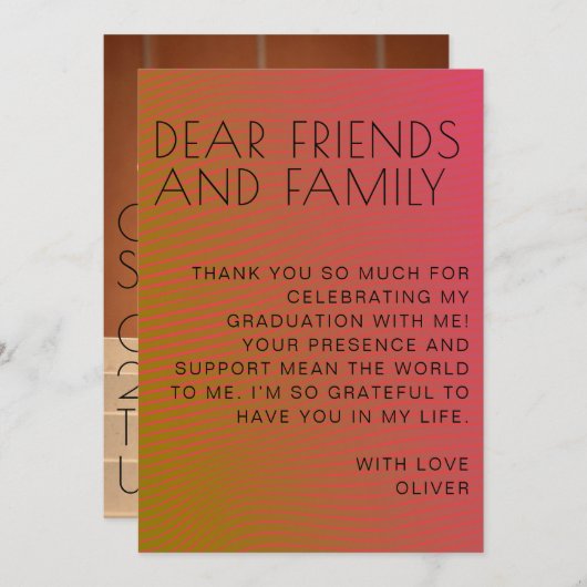 Zomervibe afstuderen parallel warme kleurlijnen bedankkaart (Voorkant / Achterkant)