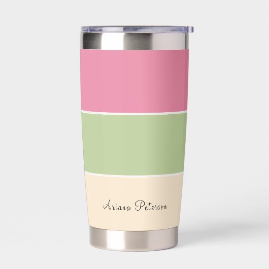 Zomervibe Roze & Sage Groene Strepen Geïsoleerde Drinkbeker (Links)