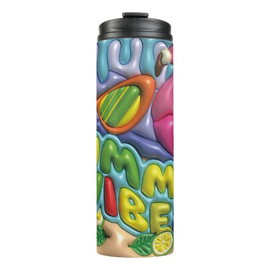 Zomervibes 3d Opgeblazen Fruit & Flamingo Thermosbeker (Voorkant)