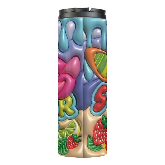 Zomervibes 3d Opgeblazen Fruit & Flamingo Thermosbeker (Achterkant)