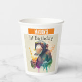 Zomervibes Aap - 1e verjaardag - Papieren Bekers (Achterkant)