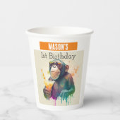 Zomervibes Aap - 1e verjaardag - Papieren Bekers (Voorkant)