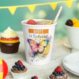 Zomervibes Butterfly - 1e verjaardag - Papieren Bekers