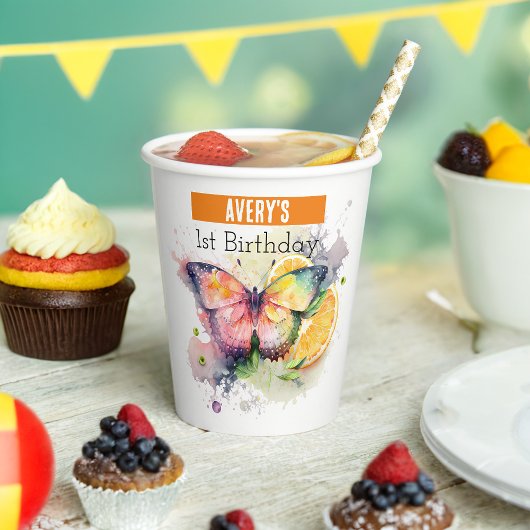 Zomervibes Butterfly - 1e verjaardag - Papieren Bekers