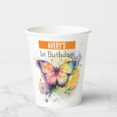 Zomervibes Butterfly - 1e verjaardag - Papieren Bekers (Voorkant)