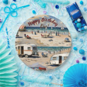 Zomervibes,  caravan op het strand papieren bordje (Feest)